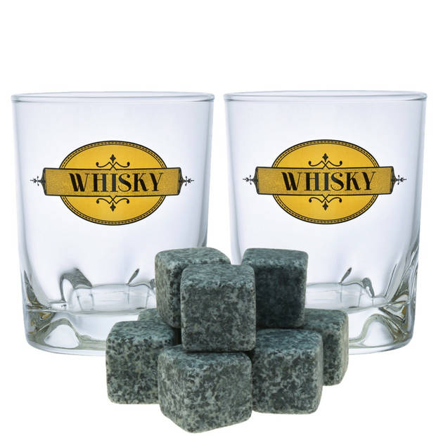 Durobor whiskyglazen - set 6x stuks 240 ml - 9x whisky stenen - Whiskeyglazen