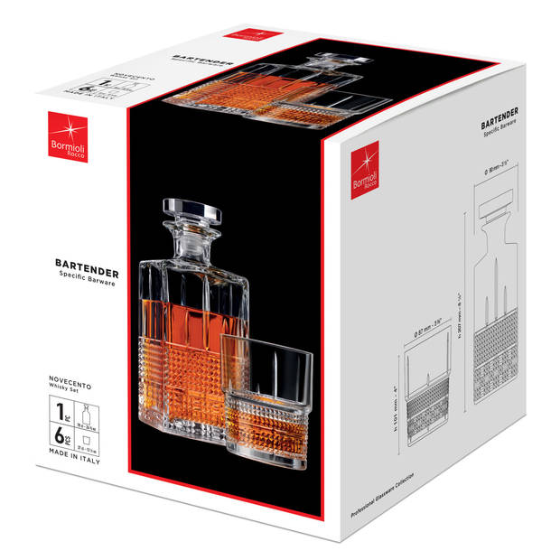 Bormioli Whisky set - 7 delig - 6 glazen - karaf - NovecentoA serie - Whiskeyglazen