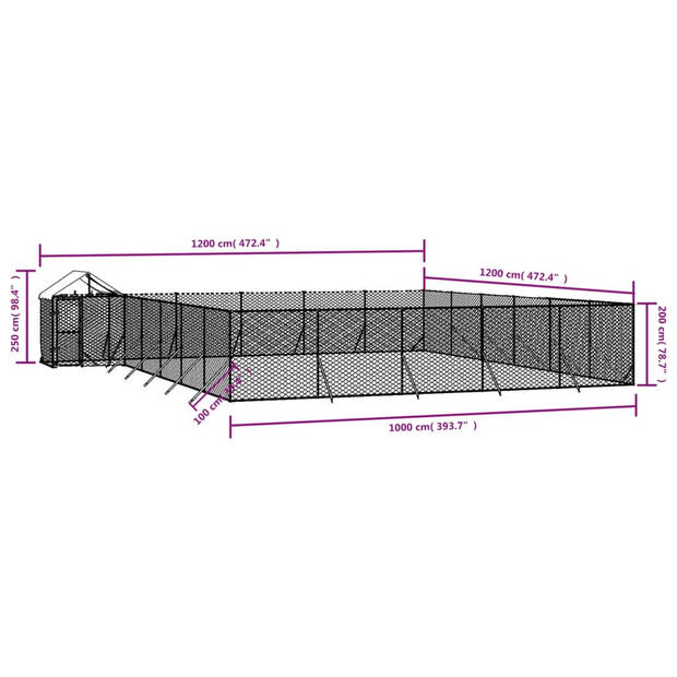 vidaXL Hondenkennel met dak 12x12x2,5 m gegalvaniseerd staal zilver