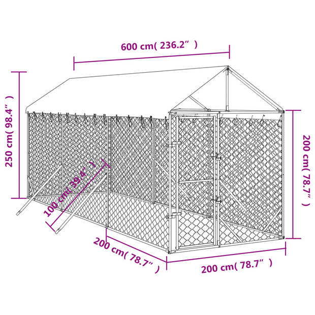 vidaXL Hondenkennel met dak 2x6x2,5 m gegalvaniseerd staal zilver