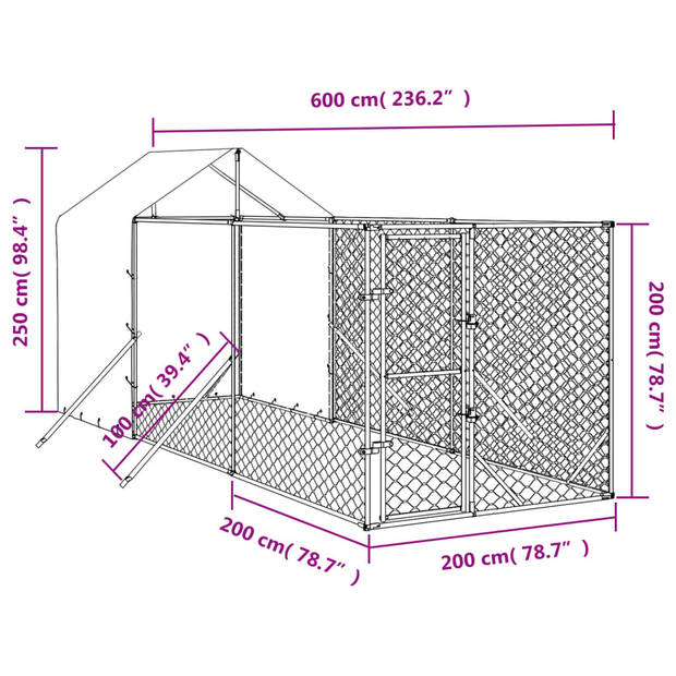vidaXL Hondenkennel met dak 2x6x2,5 m gegalvaniseerd staal zilverkleur