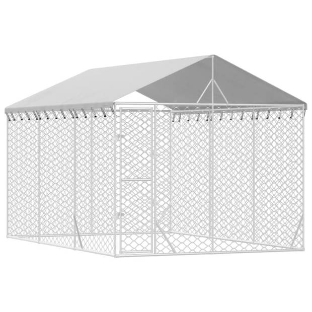 vidaXL Hondenkennel met dak 3x4,5x2,5 m gegalvaniseerd staal zilver