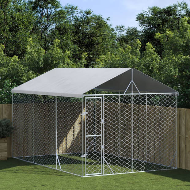 vidaXL Hondenkennel met dak 3x4,5x2,5 m gegalvaniseerd staal zilver