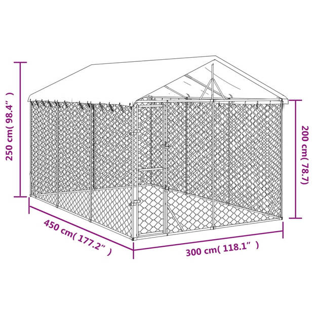 vidaXL Hondenkennel met dak 3x4,5x2,5 m gegalvaniseerd staal zilver