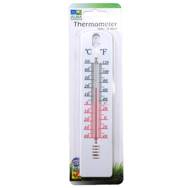 Alma garden binnen/buiten thermometer - plastic - wit - 21 cm - Buitenthermometers