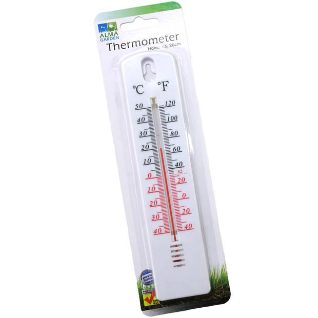 Alma garden binnen/buiten thermometer - plastic - wit - 21 cm - Buitenthermometers