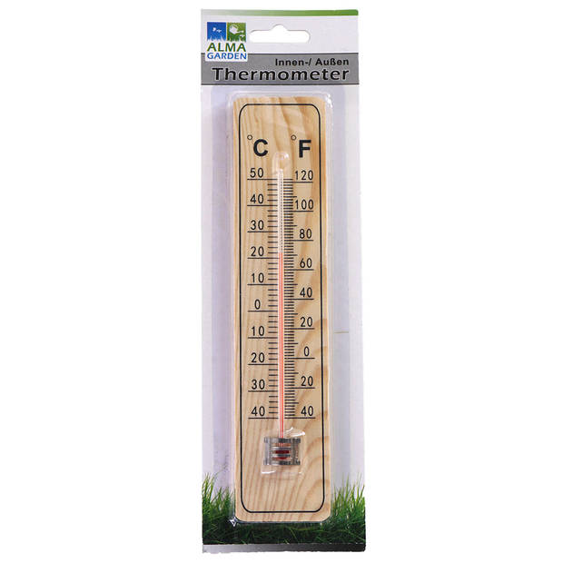 Alma garden binnen/buiten thermometer - hout 22 cm - Buitenthermometers