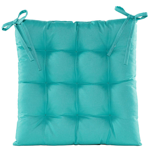 Anna's collection Stoelkussen gewatteerd - turquoise blauw - 38x38 cm - tuinstoelkussens