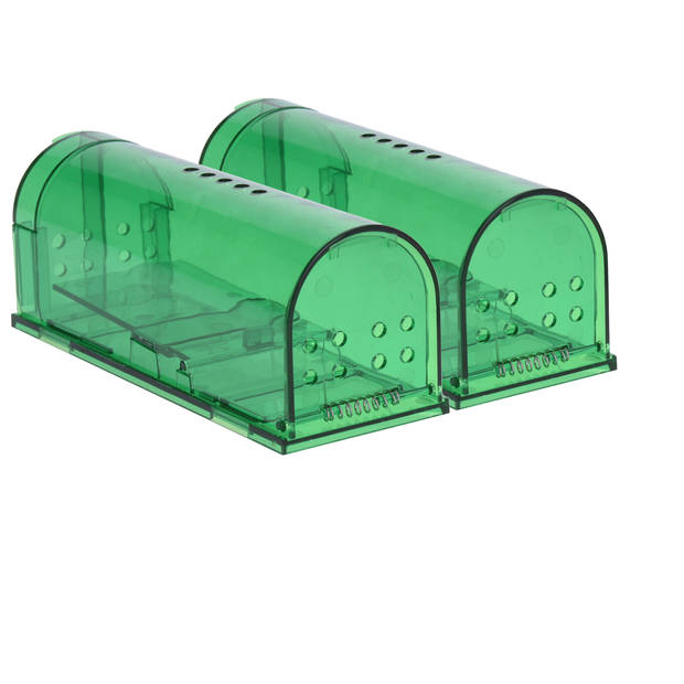 Pro Garden Diervriendelijke muizenvallen - 2x stuks - groen - kunststof - Knaagdierenbestrijding