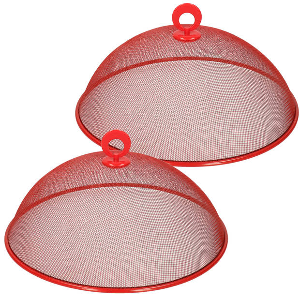 2x stuks metalen vliegenkap/voedselkap rood rond 30 cm - ongedierte - vliegenkap