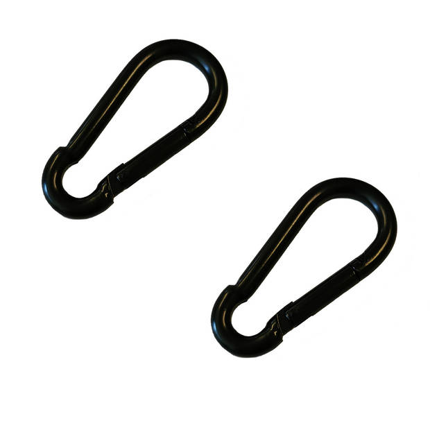 2x stuks snaphook / karabijnhaak / snaphooks zwart gelakt staal 8 cm - Karabijnhaken