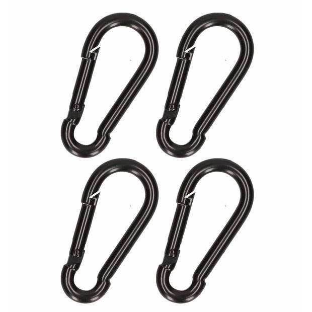 4x stuks snaphook / karabijnhaak / snaphooks zwart gelakt staal 8 cm - Karabijnhaken