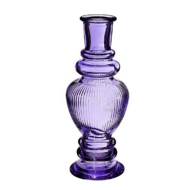 Kaarsen kandelaar Venice - 2x - gekleurd glas - ribbel paars - D5,7 x H15 cm - kaars kandelaars