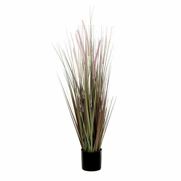 Paarse Dogtail siergras kunstplanten 90 cm met zwarte pot - Kunstplanten