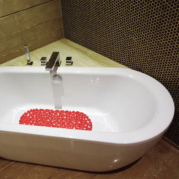 MSV Douche/bad anti-slip mat - badkamer - pvc - rood - 39 x 99 cm - Badmatjes