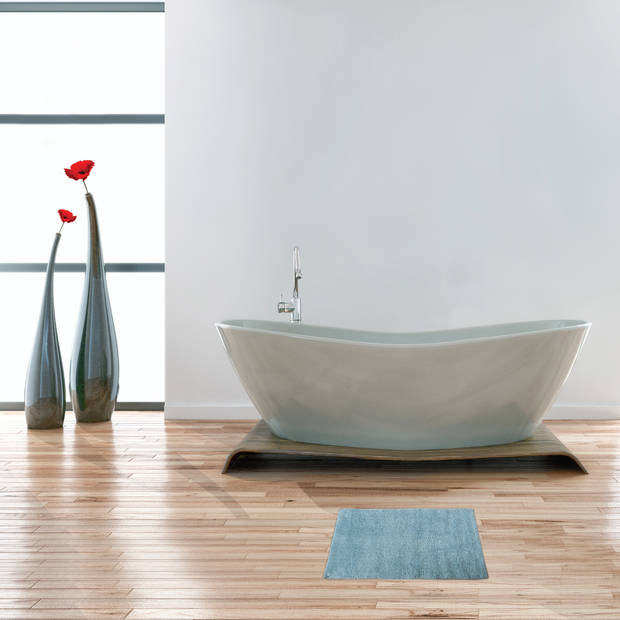 MSV Badkamerkleedje/badmat voor op de vloer - lichtblauw - 45 x 70 cm - Badmatjes