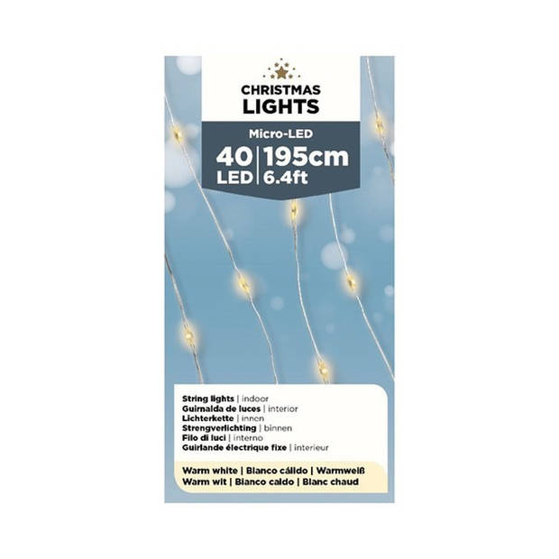 Lumineo Draadverlichting - 40 LEDs - warm wit - 195 cm - kerstverlichting batterijen - Lichtsnoeren