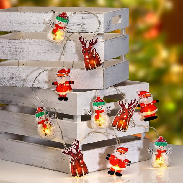 Kerst thema lichtsnoeren met 10 kerstfiguren LED verlichting - Lichtsnoeren