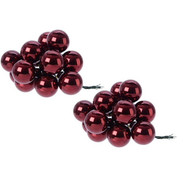 20x Donkerrode mini kerststukjes insteek kerstballetjes 2 cm van glas - Kerststukjes