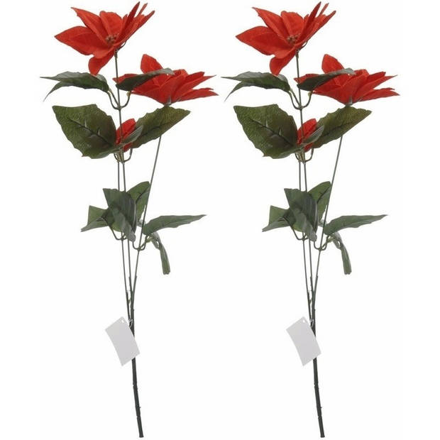 2x Rode kerstbloem 66 cm - Kerststukjes