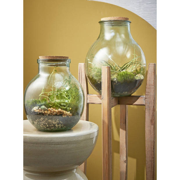 Mica ronde bloemenvazen/decoratie vazen/boeketvazen 21 x 25 cm transparant glas met kurk deksel - Vazen