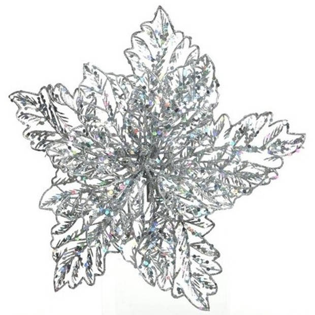 2x Kerstversieringen glitter kerstster zilver op clip 23 x 10 cm - Kersthangers