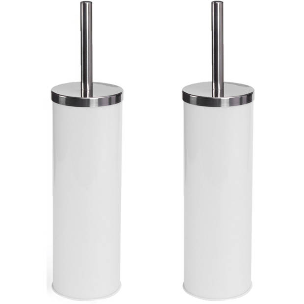 MSV Toiletborstel - houder/wc-borstel - 2x - metaal - ivoor wit 38 cm - Toiletborstels