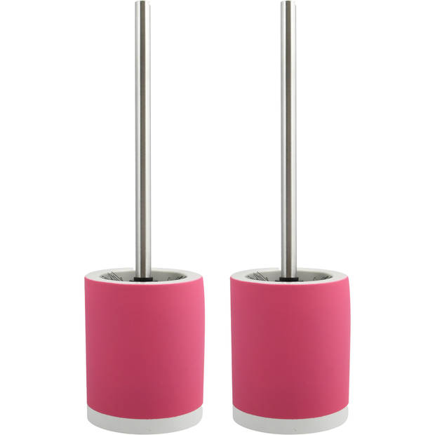 MSV Shine Toilet/wc-borstel houder - 2x - keramiek/metaal - fuchsia roze - 38 cm - Toiletborstels