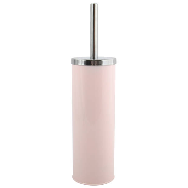 MSV Toiletborstel in houder/wc-borstel - 2x - metaal - lichtroze - 38 cm - Toiletborstels