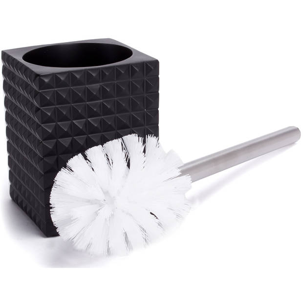MSV Toiletborstel houder Kubik - kunststeen - zwart/zilver - 37 cm - Toiletborstels