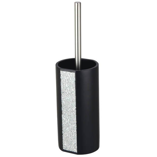 MSV Toiletborstel houder Luanda - 2x - kunststeen - zwart/zilver - 36 cm - Toiletborstels