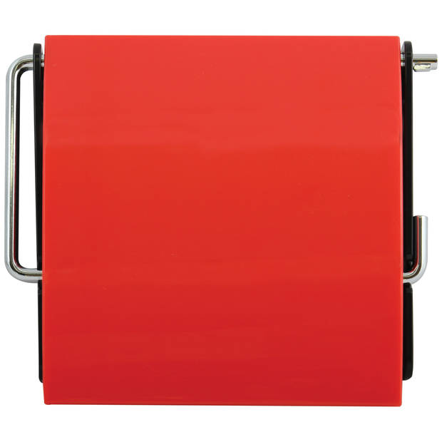 MSV Toiletrolhouder wand/muur - metaal met kunststof afdekklepje - rood - Toiletrolhouders