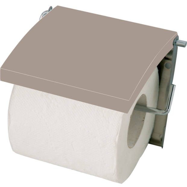 MSV Toiletrolhouder wand/muur - metaal en MDF hout klepje - beige - Toiletrolhouders