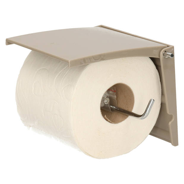 MSV Toiletrolhouder wand/muur - metaal met afdekklepje - beige/grijs - Toiletrolhouders