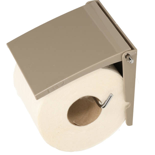 MSV Toiletrolhouder wand/muur - metaal met afdekklepje - beige/grijs - Toiletrolhouders