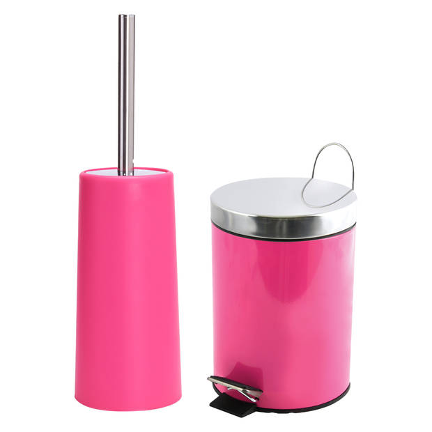 MSV Badkamer accessoires set - fuchsia roze - pedaalemmer/wc-borstel - Badkameraccessoireset