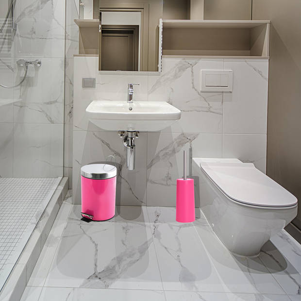 MSV Badkamer accessoires set - fuchsia roze - pedaalemmer/wc-borstel - Badkameraccessoireset