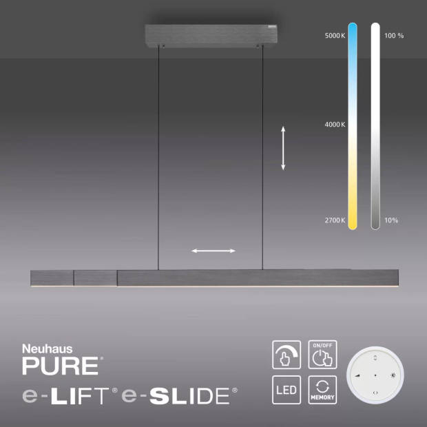 Paul Neuhaus Hanglamp e-Lift + e-Slide L 120-200 cm donker grijs