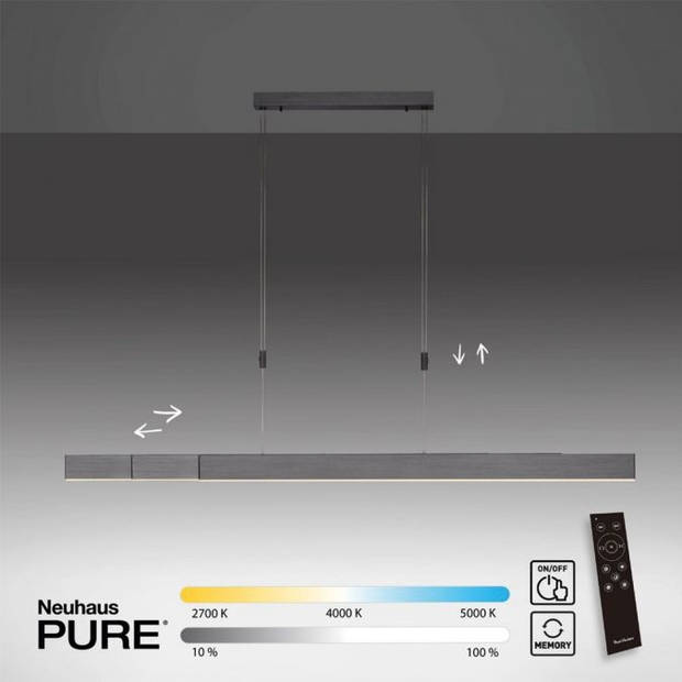 Paul Neuhaus Hanglamp e-Slide L 120-200 cm donker grijs