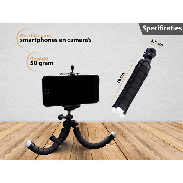 Statief Smartphone - Tripod Iphone - Samsung - Camera - Telefoon - Incl. Telefoon Houder - Zwart (2 in 1)