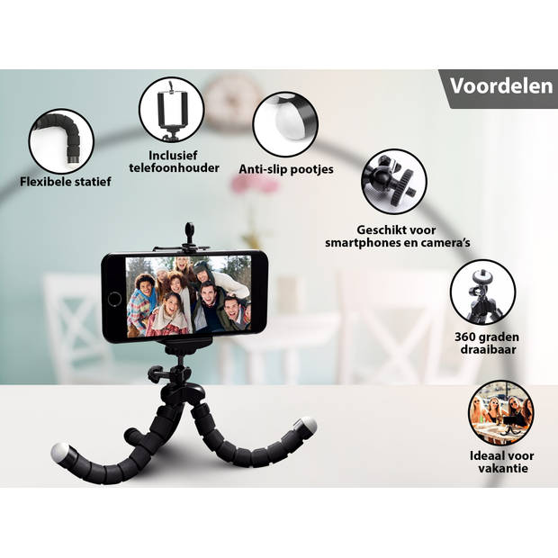 Statief Smartphone - Tripod Iphone - Samsung - Camera - Telefoon - Incl. Telefoon Houder - Zwart (2 in 1)