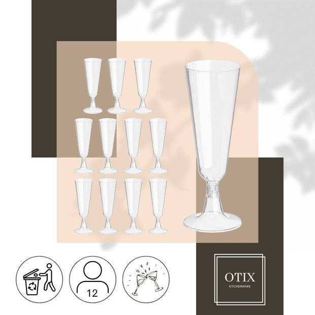 OTIX Kunststof Champagne Glazen - 12 stuks - Herbruikbaar - 150ml - Transparant - Kunststof