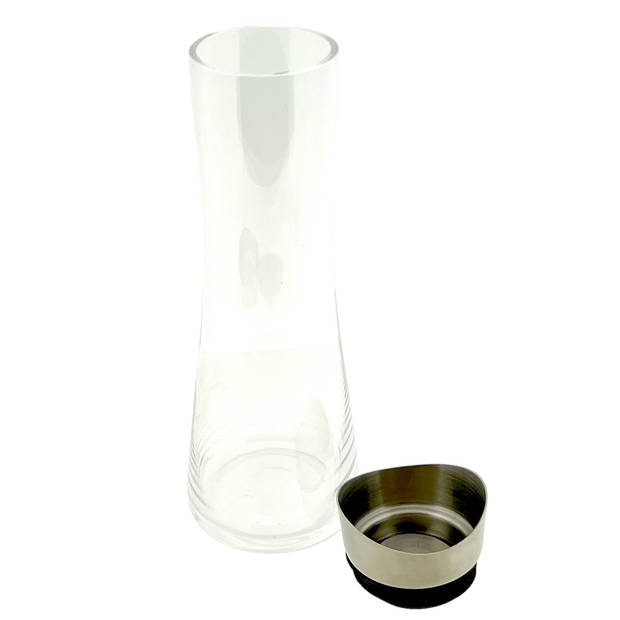 Glazen Karaf met roestvrijstalen Schenktuit en zeef - glazen kan - Ø 10 x 34 cm - 1 liter glazen