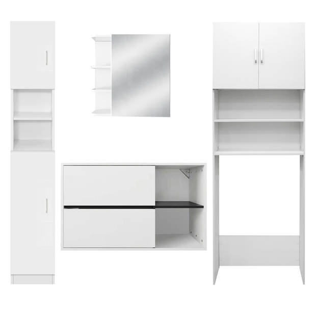 ML-Design badkamermeubels 4-delige badkamermeubels complete badkamer meubelset, spiegel kabinet wastafel met Base
