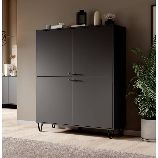 Meubella Dressoir Apula - Antraciet - 124 cm - Dicht