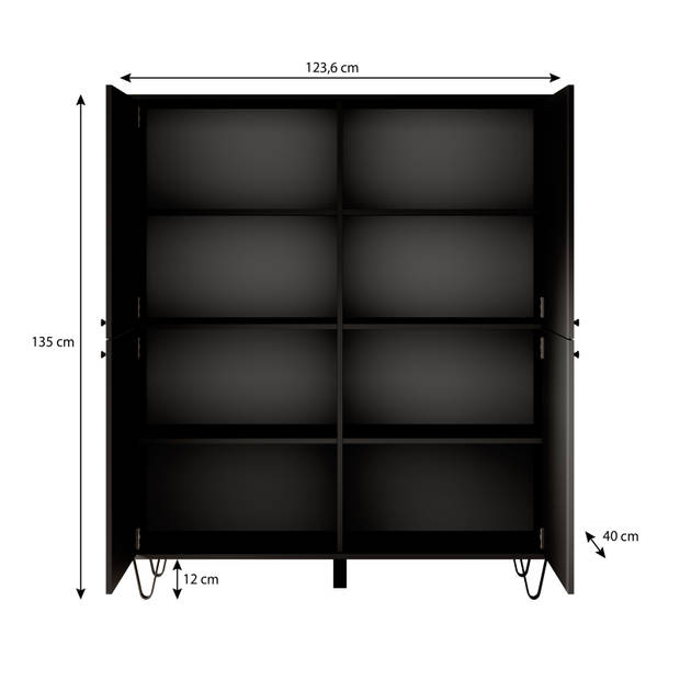 Meubella Dressoir Apula - Antraciet - 124 cm - Dicht