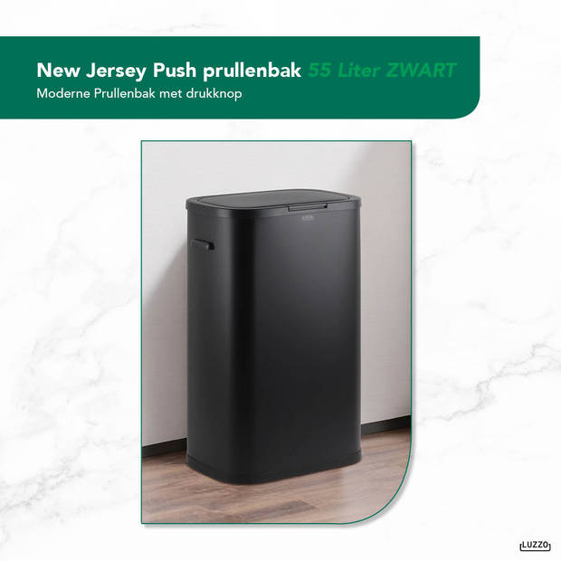 Luzzo® New Jersey Push prullenbak 55 liter - mat Zwart