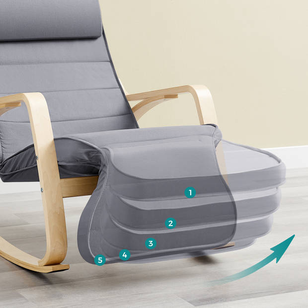 Schommelstoel Met Voetensteun in Zweedse Stijl - Verstelbare Ligstoel - Relaxing Chair - Katoen - Grijs