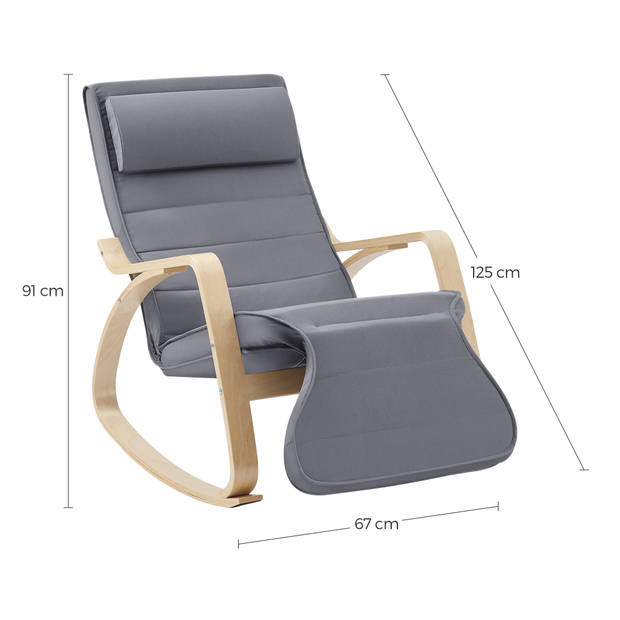 Schommelstoel Met Voetensteun in Zweedse Stijl - Verstelbare Ligstoel - Relaxing Chair - Katoen - Grijs