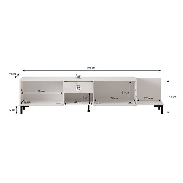 Meubella TV-Meubel Masimo - Zwart marmer - 195 cm